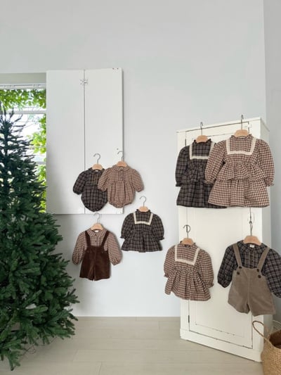 MONBEBE22｜(3m-24m) 冬季格紋滾邊包屁衣4