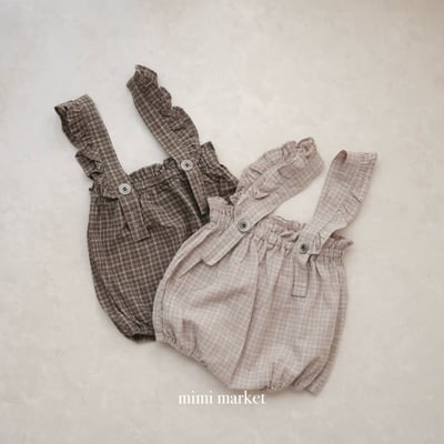 mimi market29 (75-90cm)  花邊格子吊帶褲2
