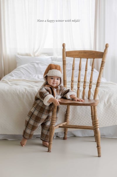 M-KIDS08｜(65-80cm) 1色刷毛格紋拉鍊連身衣5