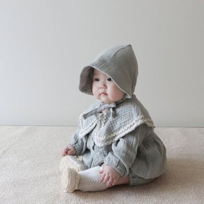 LEMONADE35｜(55cm-85cm) 2色滾邊大翻領包屁衣含帽子9