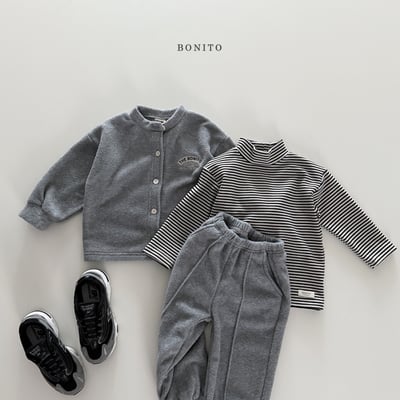 Bonito17｜(75cm-125cm) 磨毛開襟外套壓紋束口褲套裝5