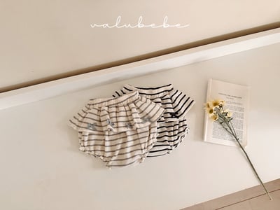 Valubebe65｜(65-80) 荷葉裙擺條紋包屁褲17