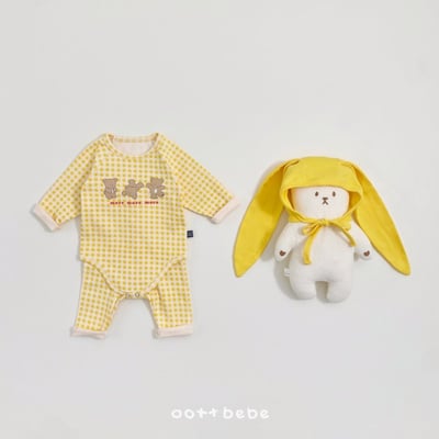 Oottbebe17｜(0m-12m) 格子熊熊居家包屁衣褲子套裝6