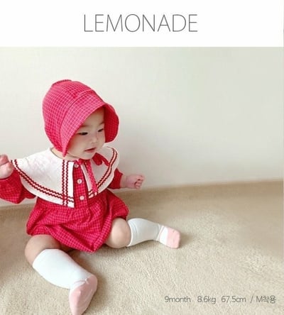 LEMONADE40｜(55cm-85cm) 2色格紋翻領包屁衣含帽子5