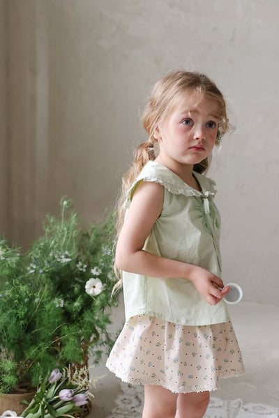 FLO37｜(75-140) 花邊翻領綁帶上衣8