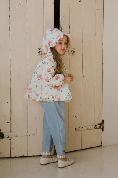 FLO49｜(75-140) 2色田園碎花蕾絲花邊連帽外套15