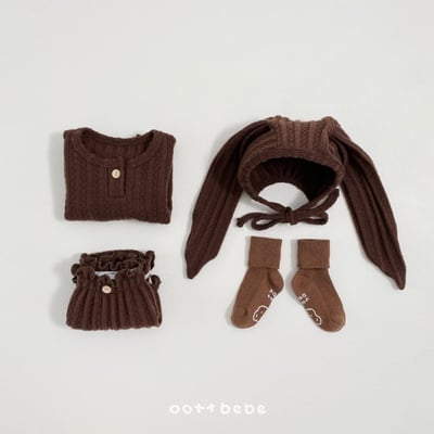 Oottbebe03｜(0m-12m) 壓紋兔耳綁帶帽4