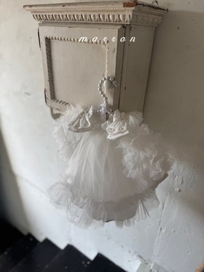 Marron31｜(3m-18m) 薄紗滾邊蓬蓬袖洋包屁衣3