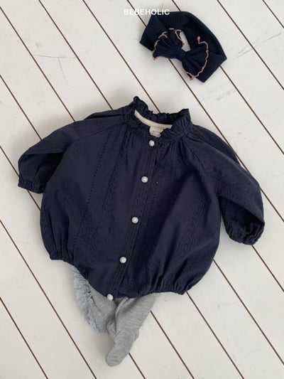 Bebe holic45｜(3m-18m) 壓紋褶皺領包屁衣15