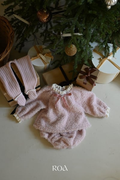 ROA43｜(6m-18m) 2色羽絨蕾絲蝴蝶結套裝2