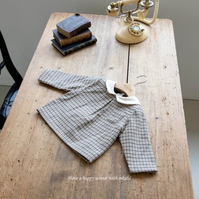 M-KIDS33｜(65-115cm) 2色格紋圓領抓皺襯衫4