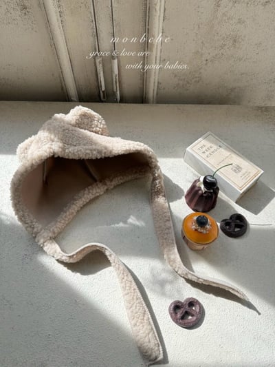 MONBEBE26｜(3m-24m) 刷毛小熊綁帶帽4