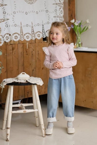 FLO40｜(75-140) 3色木耳捲邊碎花上衣4