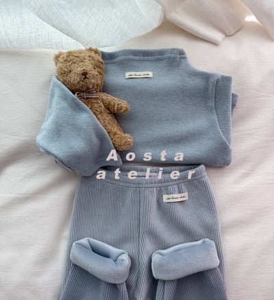 AOSTA45｜(6m-5y) 素面內刷毛合身褲9