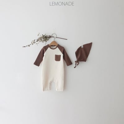 LEMONADE47｜(55cm-85cm) 3色撞色口袋連身包屁衣含帽子7