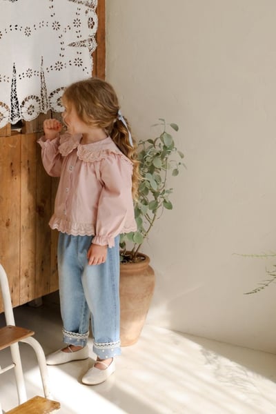 FLO14｜(75-140) 2色蕾絲波點反摺牛仔褲17