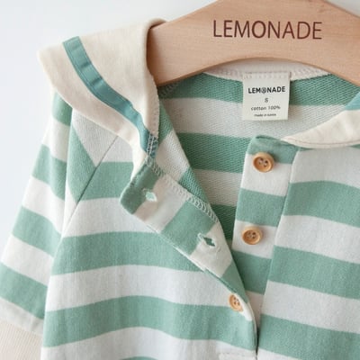 LEMONADE29｜(55cm-85cm) 2色粗條紋包屁衣含帽子8