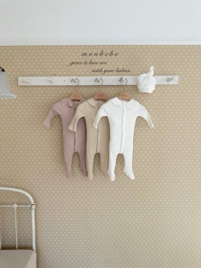 MONBEBE09｜(0m-6m) 摺邊坑條連身衣5