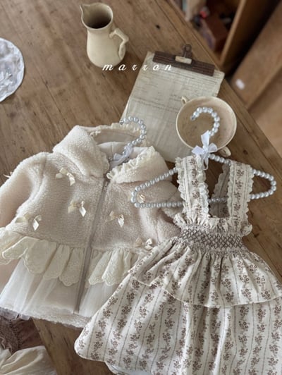 Marron 08｜(1y-6y) 蝴蝶緞帶薄紗裙擺磨毛外套11