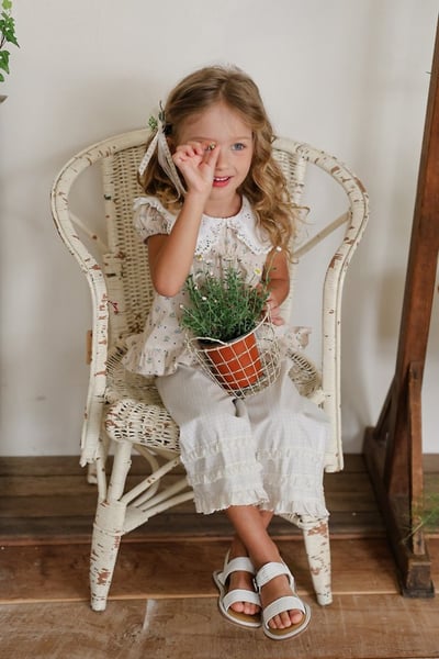 FLO39｜(75-140) 蕾絲翻領碎花公主袖上衣22