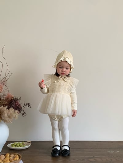 JE021｜(66cm-90cm) 蕾絲花紋薄紗包屁衣含帽子6