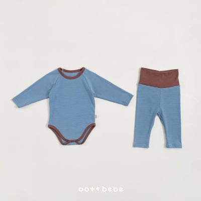 Oottbebe11｜(0m-12m) 條紋撞色家居包屁衣褲子套裝6