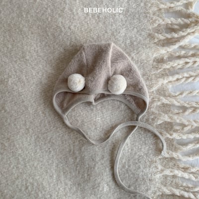 Bebe holic05｜(free) 絨球刷毛綁帶帽4