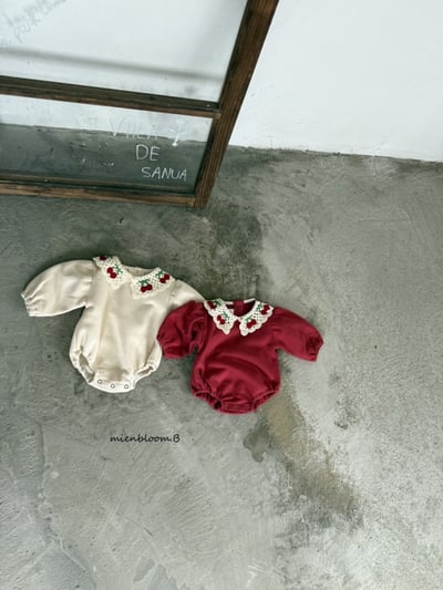 Bloom.b12｜(0m-24m) 櫻桃針織領包屁衣8