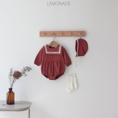 LEMONADE21｜(55cm-85cm) 2色滾邊翻領包屁衣含帽子20