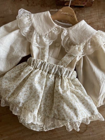 Anne Shirley17｜(3m-22m) 2色格紋/碎花蕾絲吊帶褲裙5