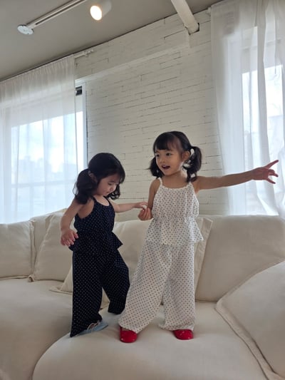 Color23｜(75-115cm) 細肩波點套裝3