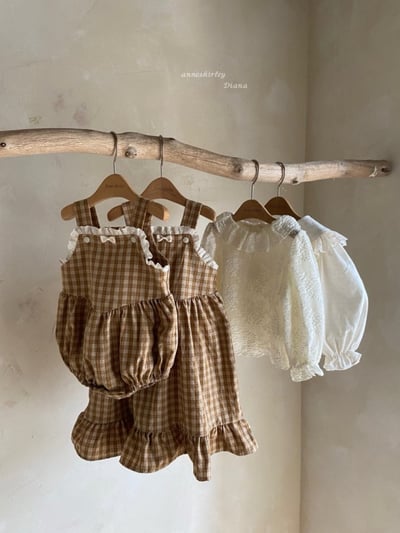 Anne Shirley09｜(3m-22m) 1色格紋花邊吊帶包屁衣16