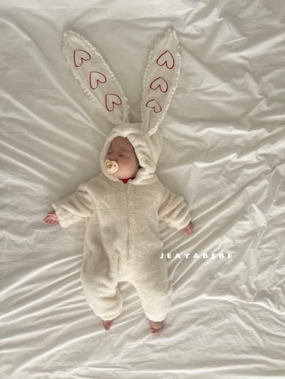 JEAYA07｜(3m-12m) 2色刷毛愛心兔耳連身衣2
