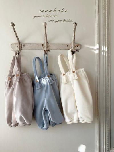 MONBEBE35｜(3m-24m) 簡約絲絨吊帶褲1