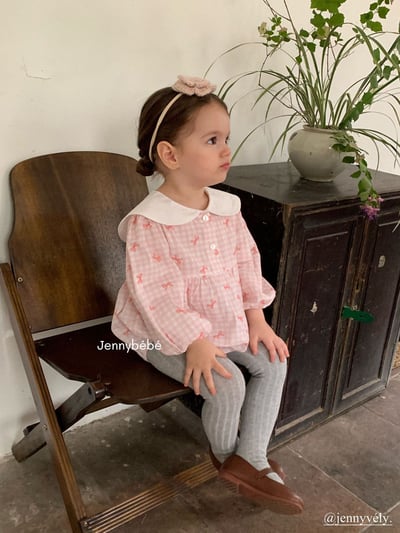 JE525｜(66-90cm) 粉嫩蝴蝶結格紋包屁衣9