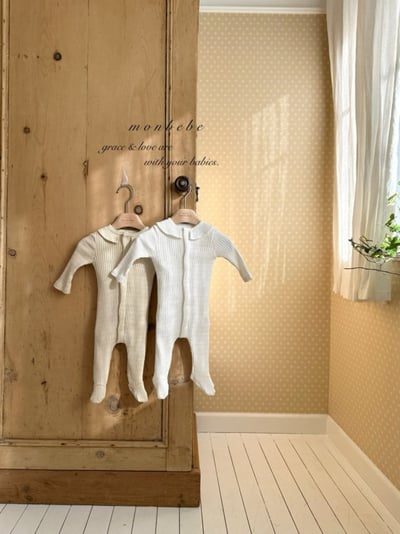 MONBEBE09｜(0m-6m) 摺邊坑條連身衣9