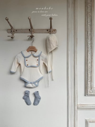 MONBEBE05｜(3m-24m) 滾邊排釦華夫格包屁衣5