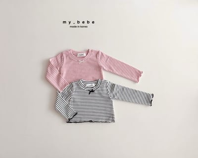 my_bebe02｜(-12m-7y) 條紋蝴蝶結捲邊上衣1