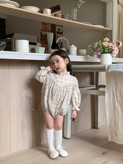 jenny bébé｜(66-90cm) 碎花褶皺立領包屁衣8