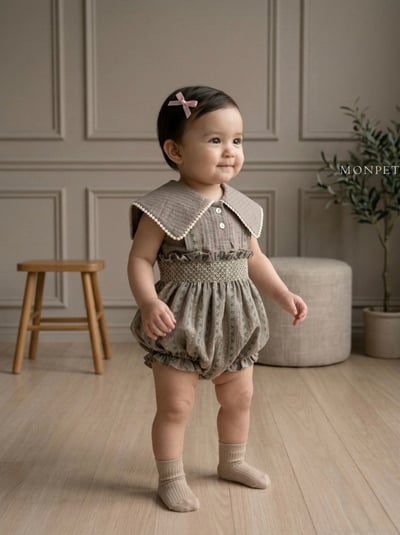 Mon petit08｜(66-90cm) 抓皺壓花吊帶包屁衣10