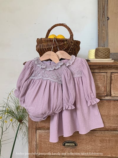 JE563｜(66-120cm) 蕾絲花邊領包屁衣/洋裝5