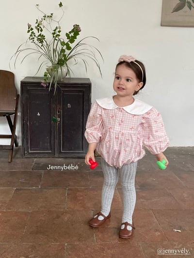 JE525｜(66-90cm) 粉嫩蝴蝶結格紋包屁衣16