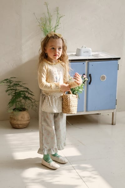 FLO36｜(75-140) 3色法式圍裙碎花荷葉長褲4