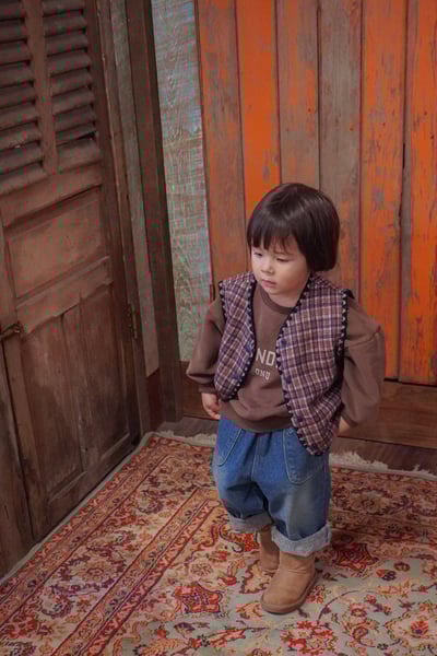 onu 16｜(70cm-115cm) 滾邊格紋刷毛雙面背心20