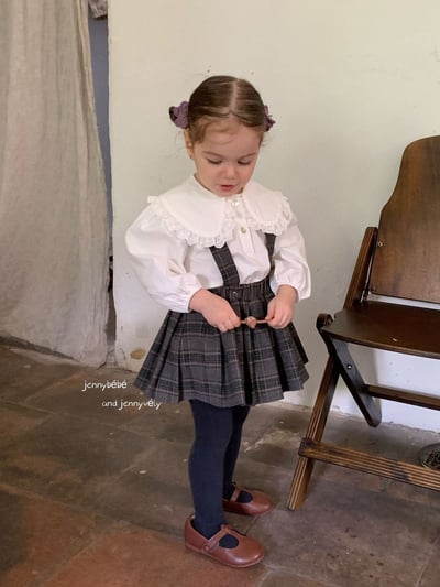 JE562｜(73-100cm) 蕾絲大翻領襯衫/格紋(可拆)吊帶包屁裙2