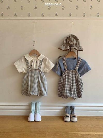 Bebe holic06｜(3m-18m) 棋格吊帶褲11