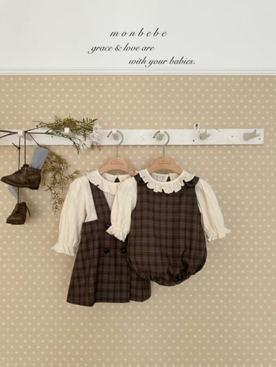 MONBEBE34｜(3m-24m) 排釦格紋吊帶包屁褲13