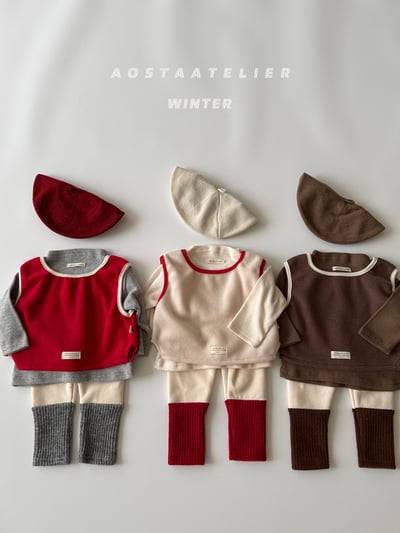 AOSTA63 ｜(6m-5y) 經典撞色刷毛緊身褲9