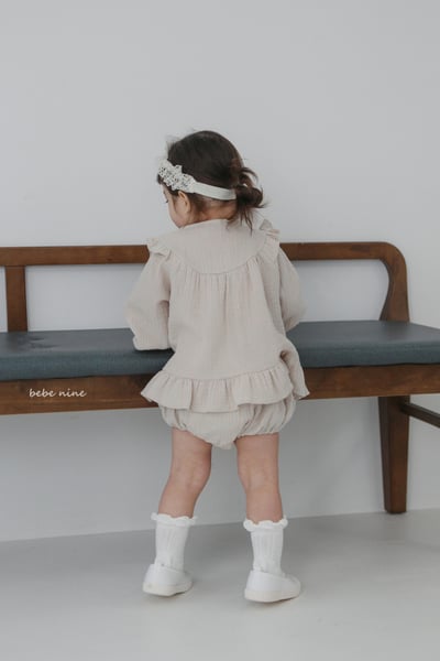 bebe nine12 (65-90) 2色荷葉棉麻包屁套裝3