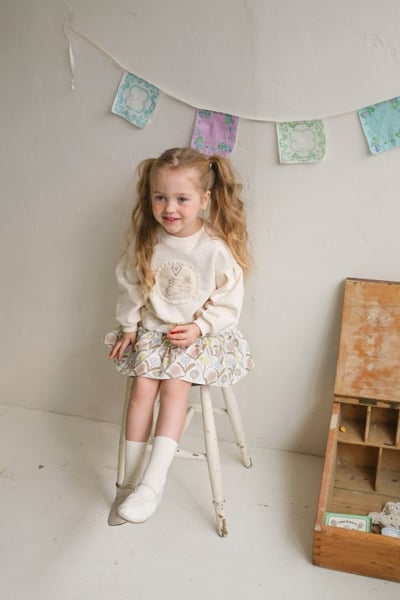 FLO44｜(75-140) 2色小兔蕾絲花布休閒短版上衣20